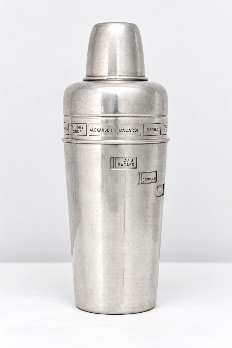 Vintage Italian Sterling Silver Dial A Drink Recipe Cocktail Shaker 515g 21cm-photo-6