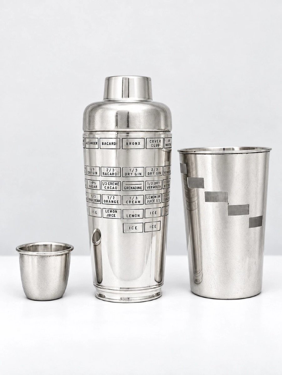 Vintage Italian Sterling Silver Dial A Drink Recipe Cocktail Shaker 515g 21cm-photo-7