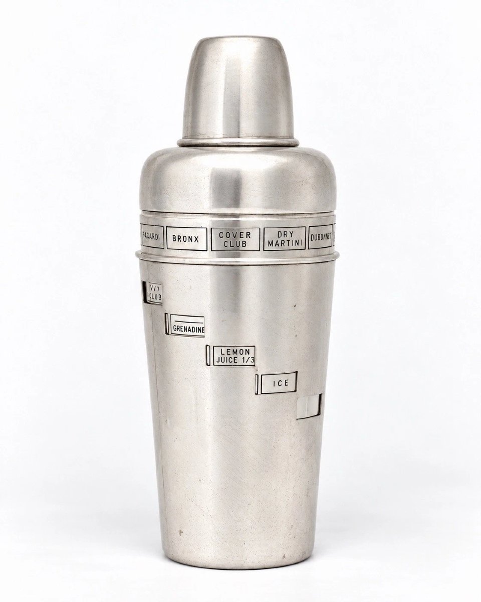 Vintage Italian Sterling Silver Dial A Drink Recipe Cocktail Shaker 515g 21cm-photo-8