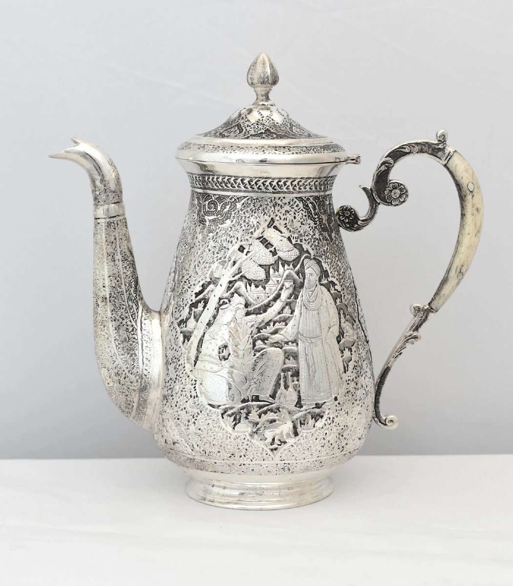 Antique Islamic Solid 84 Silver Tea Coffee Service Hand Chased Repousse 1.6kg-photo-3
