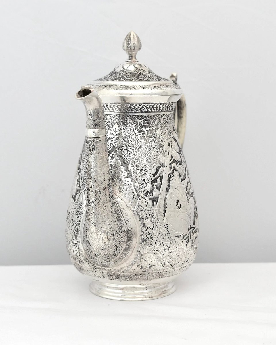 Antique Islamic Solid 84 Silver Tea Coffee Service Hand Chased Repousse 1.6kg-photo-4