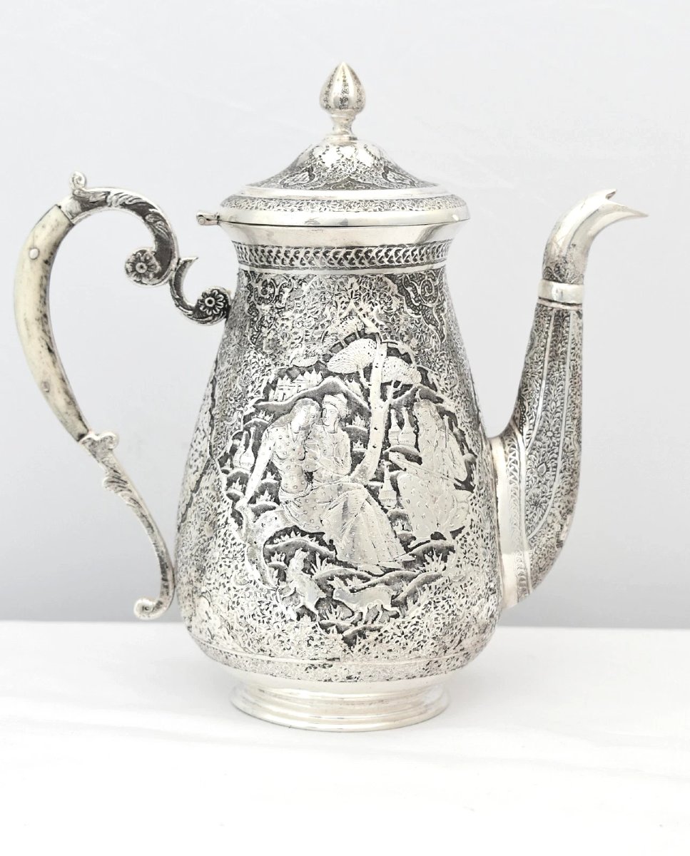Antique Islamic Solid 84 Silver Tea Coffee Service Hand Chased Repousse 1.6kg-photo-1