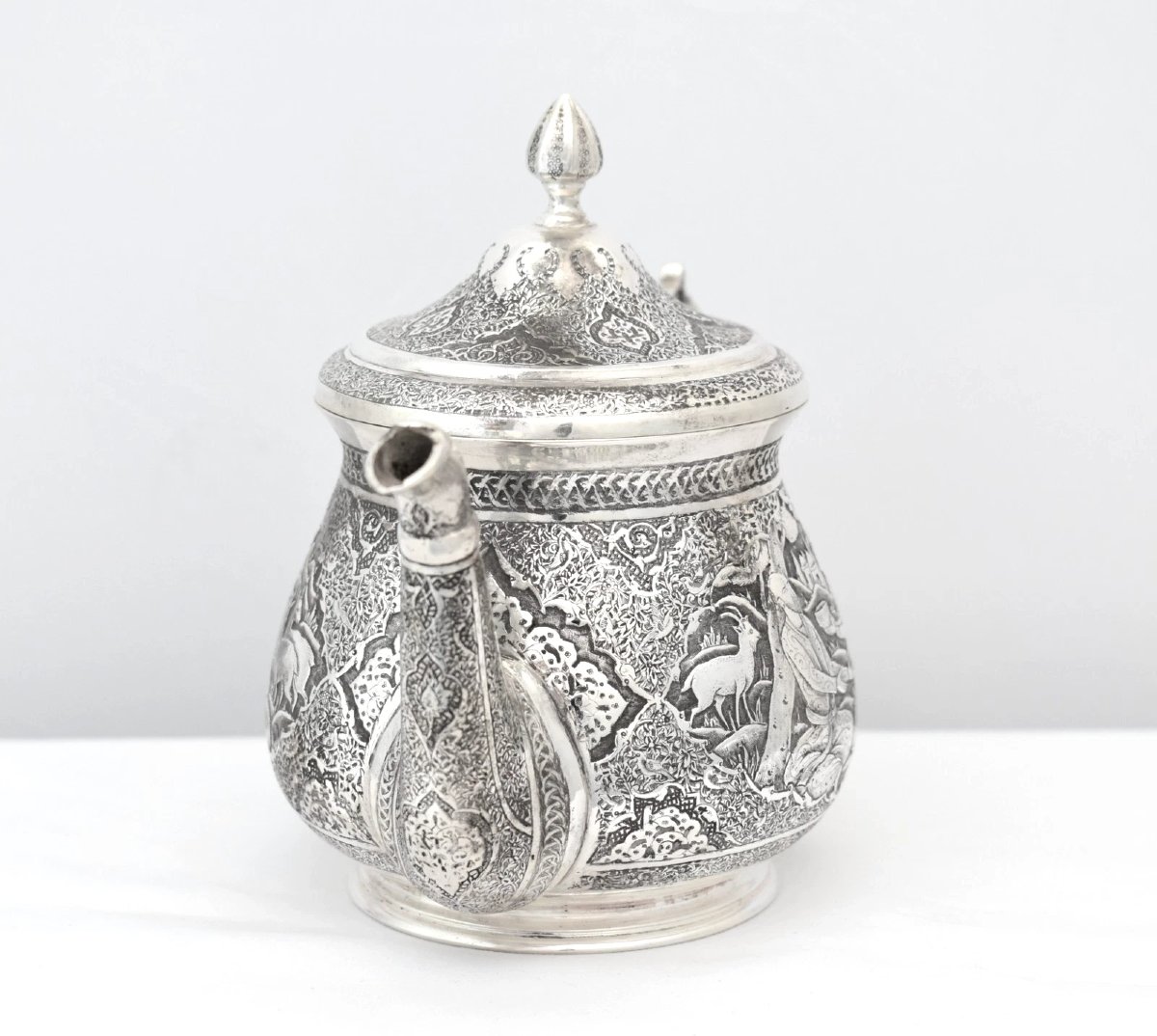 Antique Islamic Solid 84 Silver Tea Coffee Service Hand Chased Repousse 1.6kg-photo-3