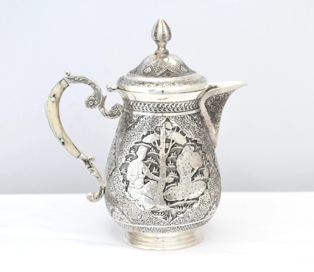 Antique Islamic Solid 84 Silver Tea Coffee Service Hand Chased Repousse 1.6kg-photo-5