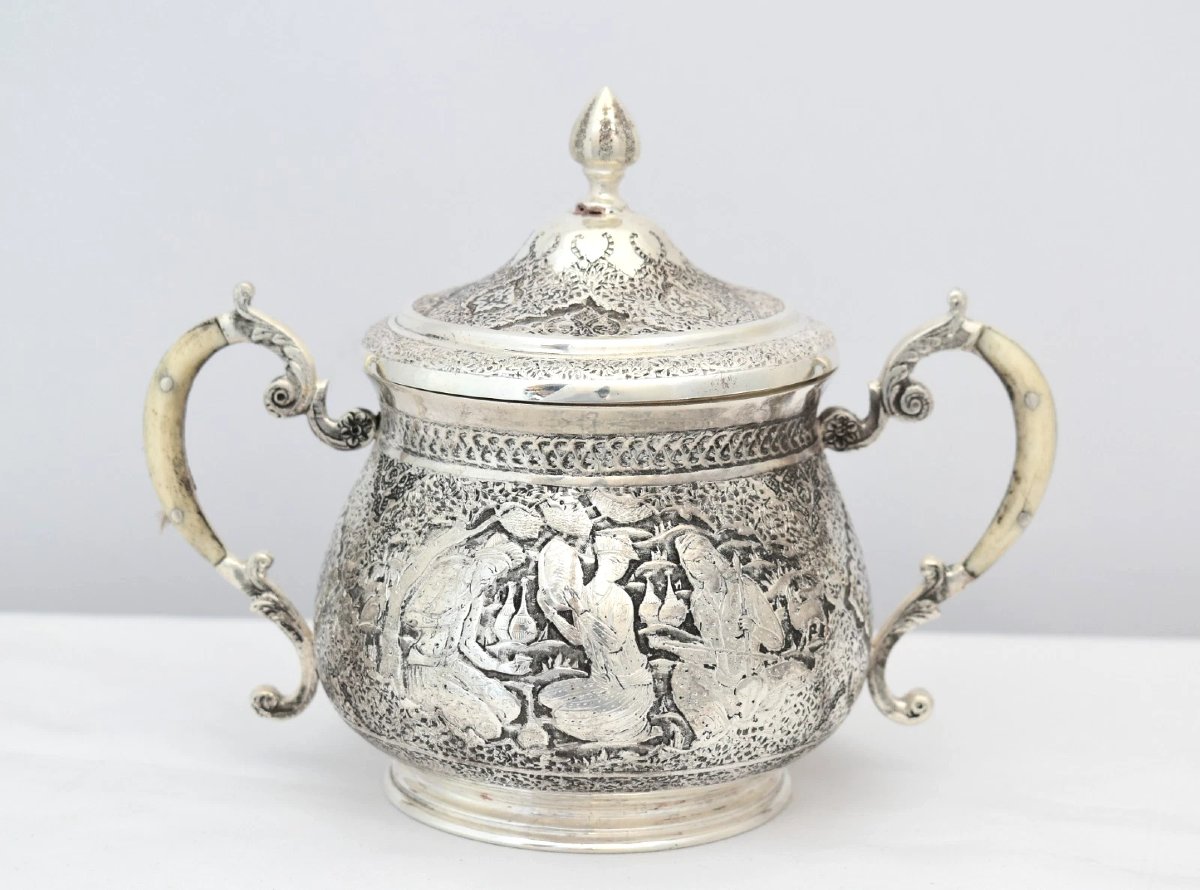 Antique Islamic Solid 84 Silver Tea Coffee Service Hand Chased Repousse 1.6kg-photo-7