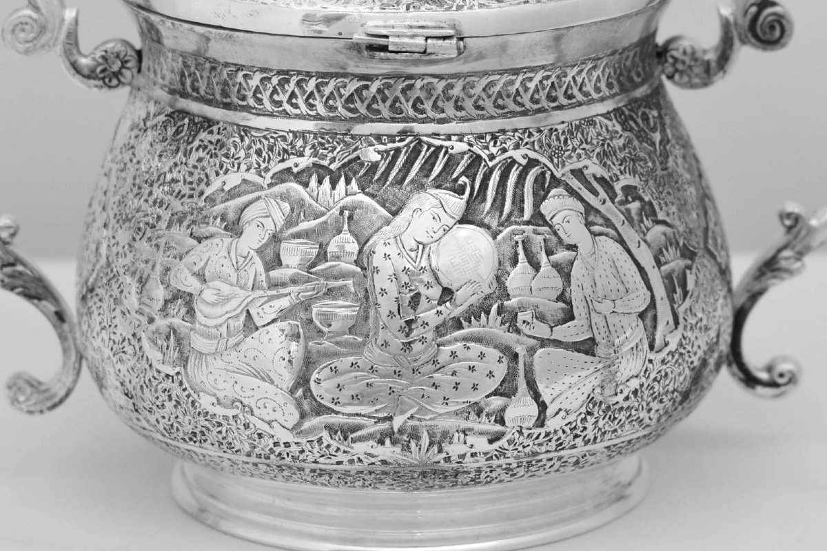 Antique Islamic Solid 84 Silver Tea Coffee Service Hand Chased Repousse 1.6kg-photo-8