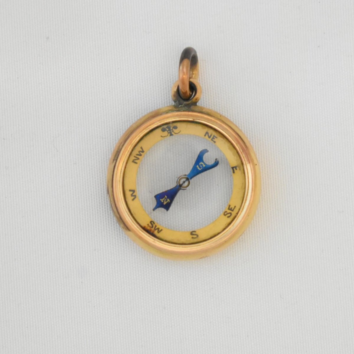 Rare pendentif-breloque boussole ancien en or 15 carats (1918), poinçon A.T.S. Birmingham, 5,8 -photo-2