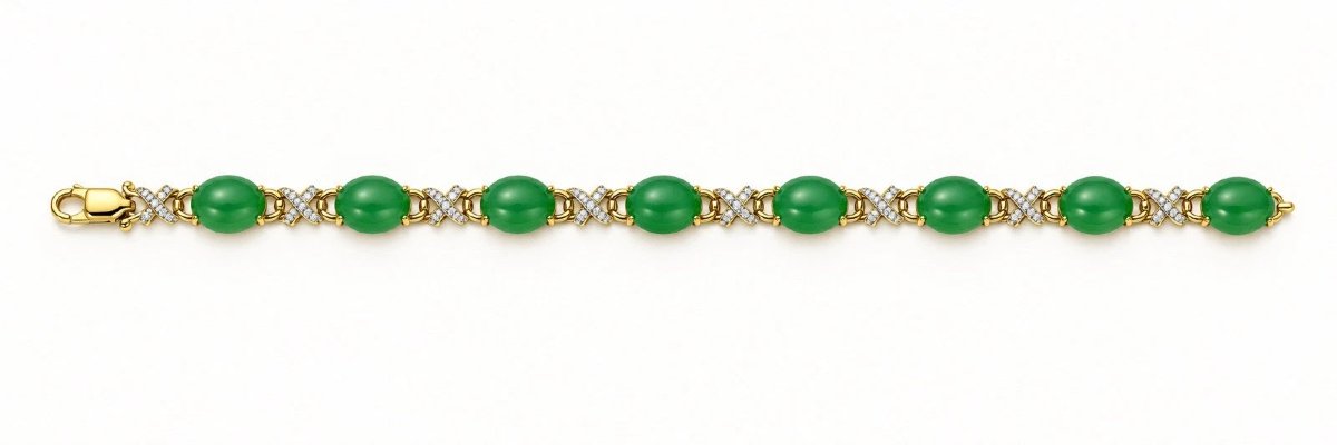 Bracelet vintage à maillons flexibles en or jaune 18 carats, jadéite et diamants, 15,3 g-photo-4