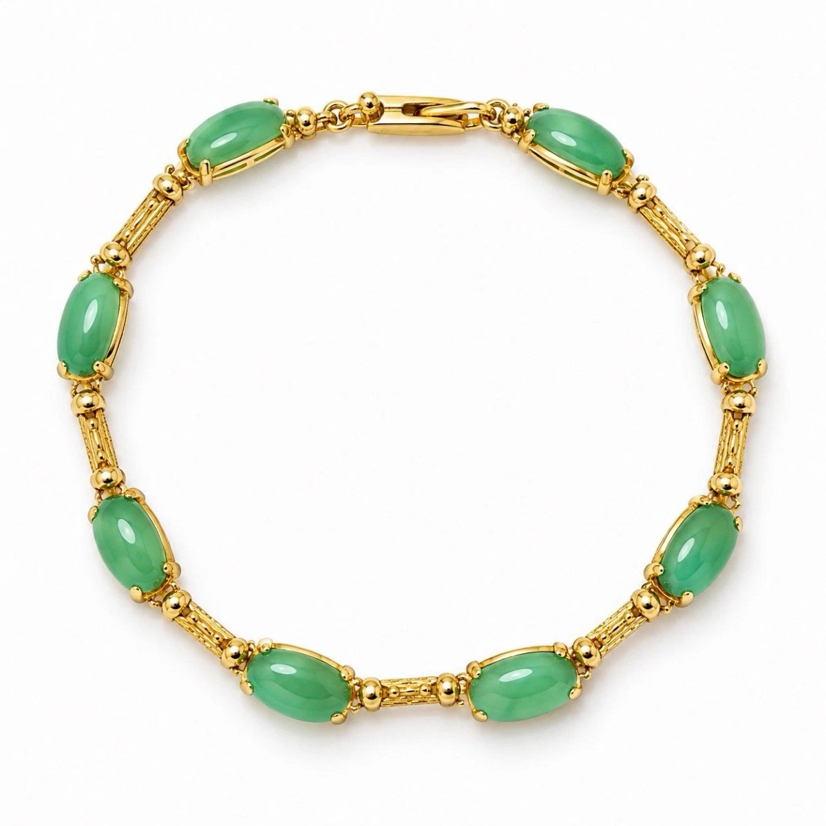 Bracelet vintage à maillons flexibles en or jaune 18 carats, jadéite et diamants, 15,3 g-photo-7