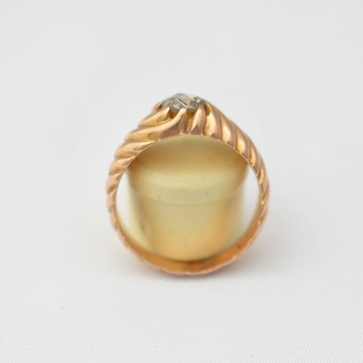 Bague solitaire victorienne en or 18 carats avec diamant taille rose de 0,5 ct et anneau ciselé-photo-4