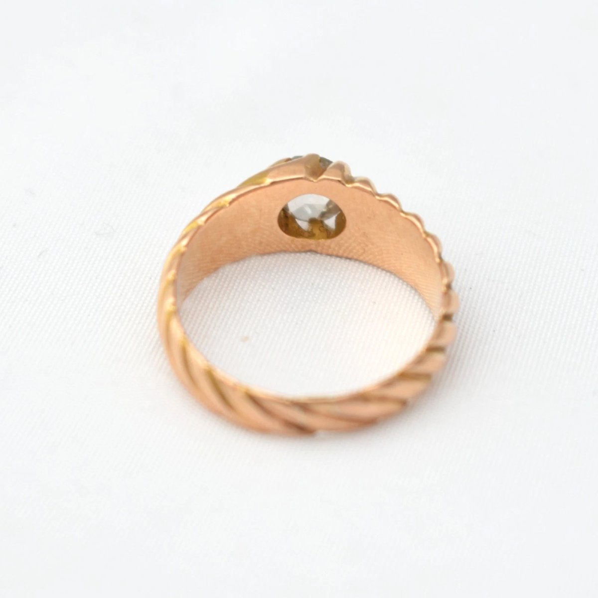 Bague solitaire victorienne en or 18 carats avec diamant taille rose de 0,5 ct et anneau ciselé-photo-3