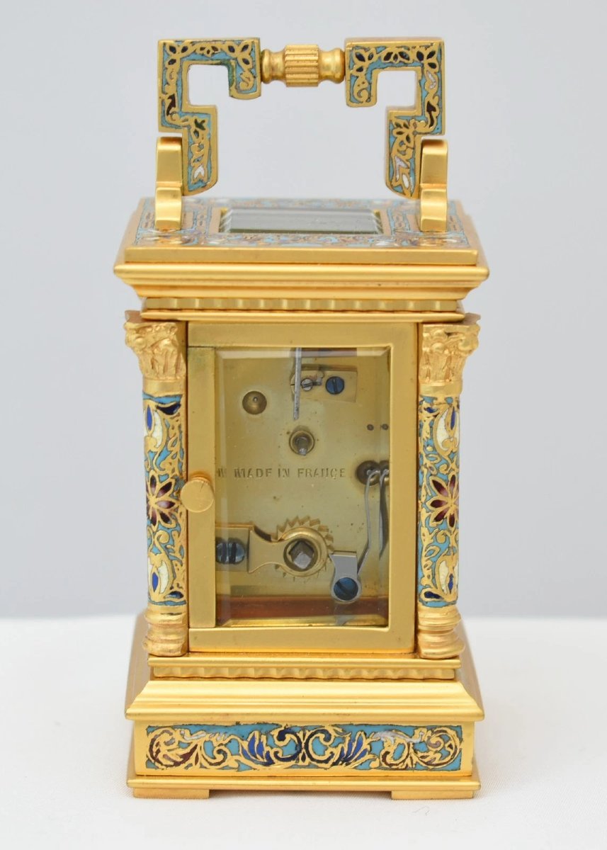 Antique French Miniature Anglaise Riche Gilt & Cloisonne Enamel Carriage Clock-photo-4