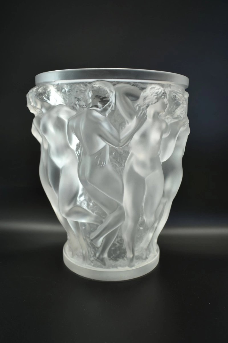 Authentic Lalique France Bacchantes 24cm Frosted Crystal Vase Signed Large Model