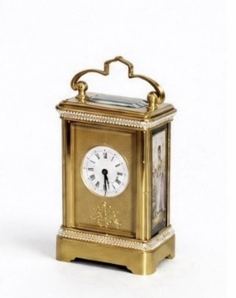 Fine Antique French Miniature Porcelain Panel Carriage Clock Ca 1890 8 Day-photo-3