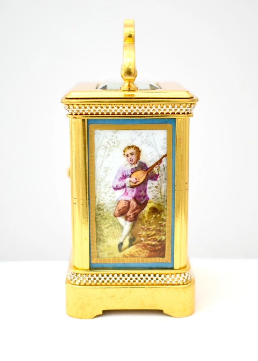 Fine Antique French Miniature Porcelain Panel Carriage Clock Ca 1890 8 Day-photo-4