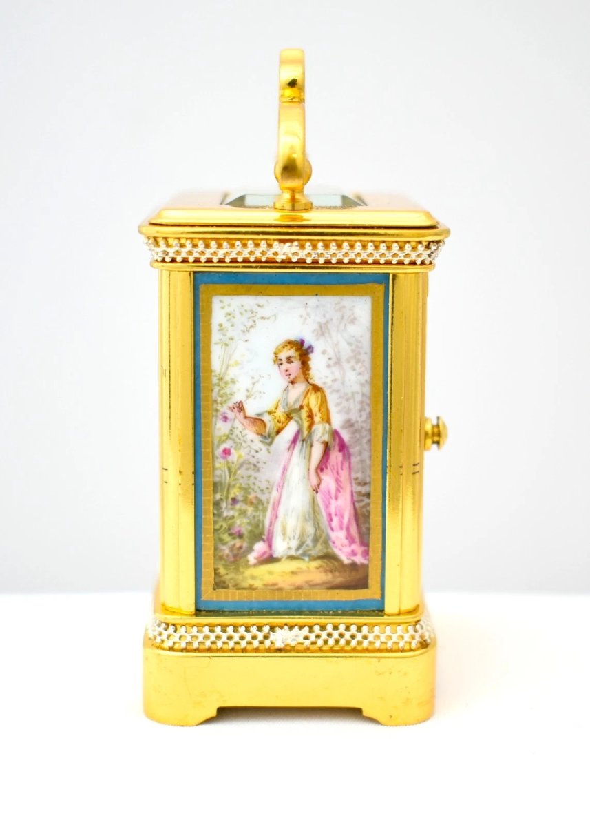 Fine Antique French Miniature Porcelain Panel Carriage Clock Ca 1890 8 Day-photo-1