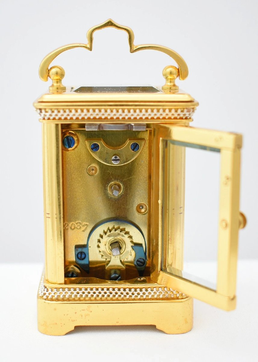 Fine Antique French Miniature Porcelain Panel Carriage Clock Ca 1890 8 Day-photo-3