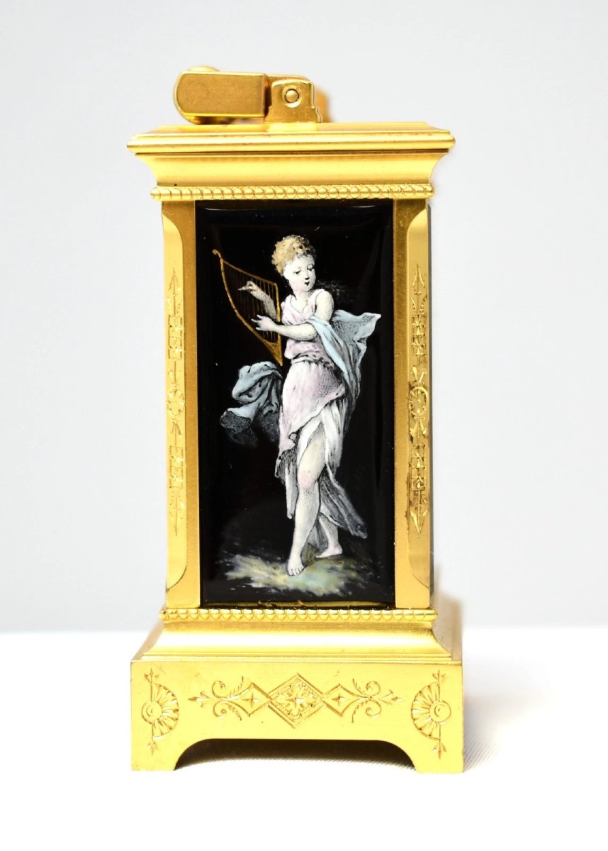 Antique French Sub Miniature Gilt Brass Limoges Enamel Carriage Clock 1890 Cased-photo-3