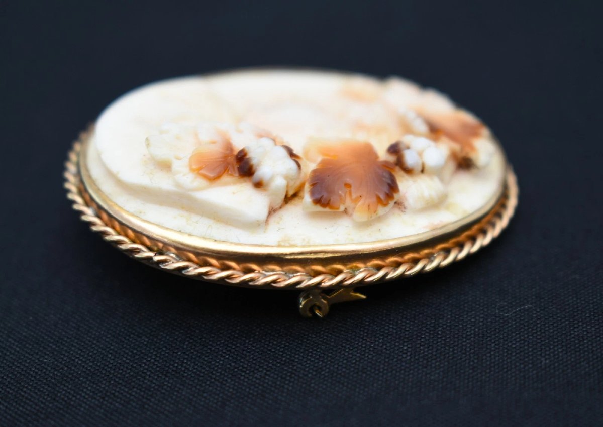 Antique 14k Gold Hand Carved Shell Cameo Bacchante Maenad Brooch Pin 5x4cm 24.2g-photo-4