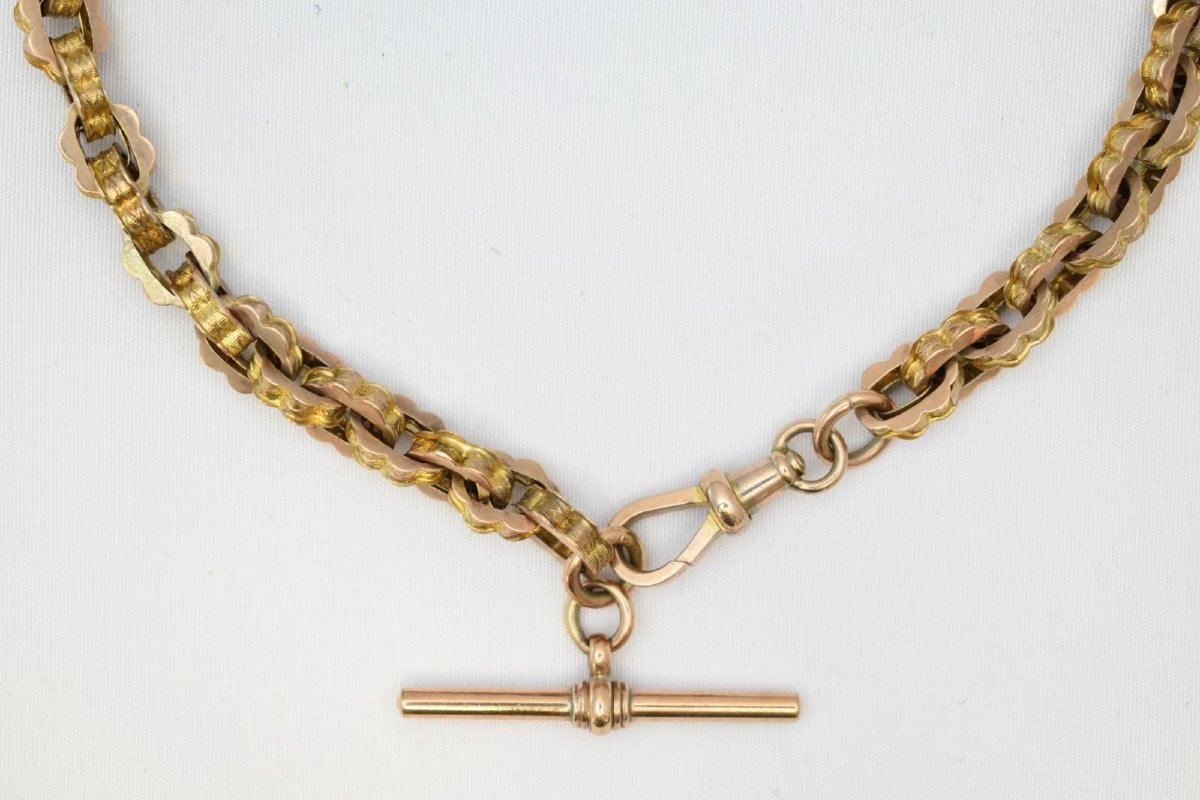 Antique Victorian 9ct Rose Yellow Gold Fancy Clover Link Albert Fob Chain 20g-photo-2