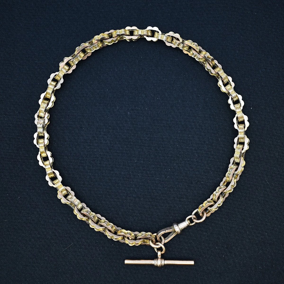 Antique Victorian 9ct Rose Yellow Gold Fancy Clover Link Albert Fob Chain 20g-photo-1