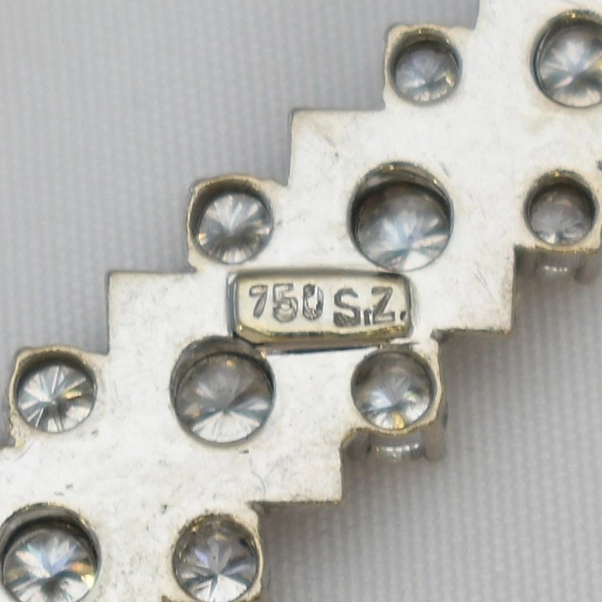 Broche vintage à trois barrettes en or blanc 18 carats, diamants (1,32 ct), 62 mm, 8,8 g-photo-2