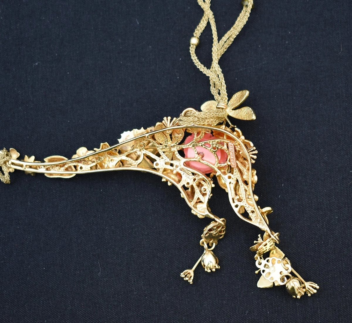 Roberto Bravo 14k Gold Multi Strand Enamel Butterfly Flower Rose Necklace 29.4g-photo-1