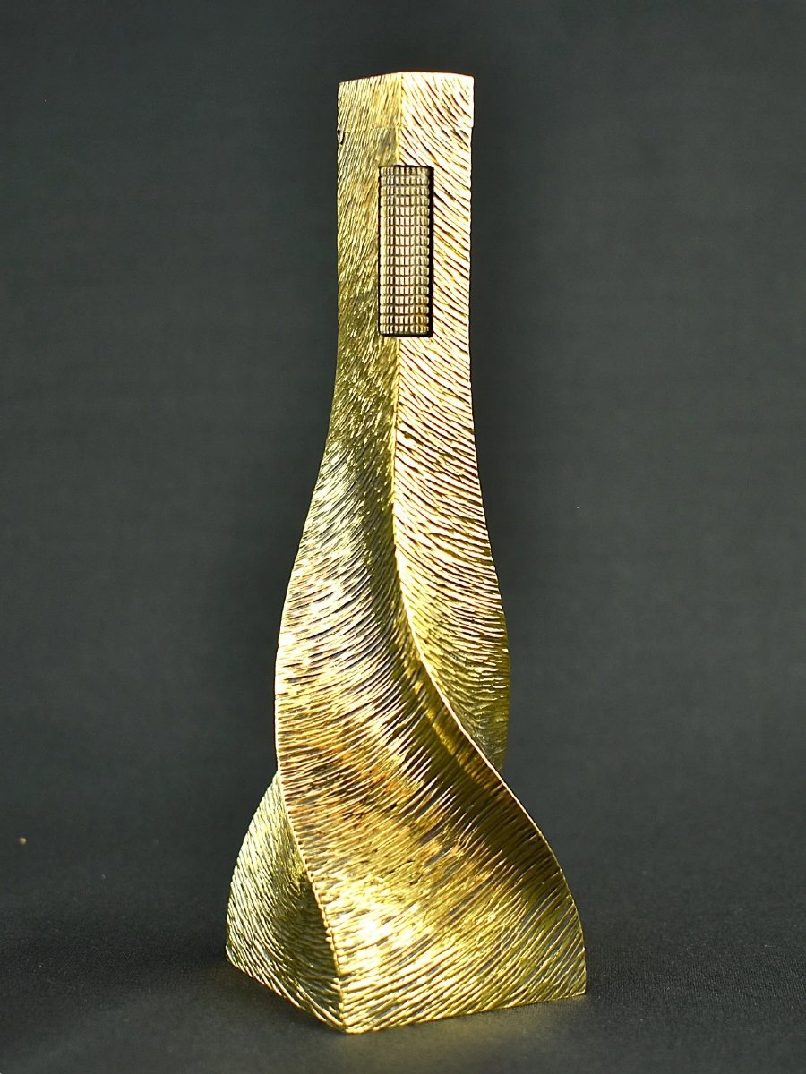 Christopher Lawrence Dunhill Sterling Silver Gilt Vermeil Rollagas Table Lighter-photo-4