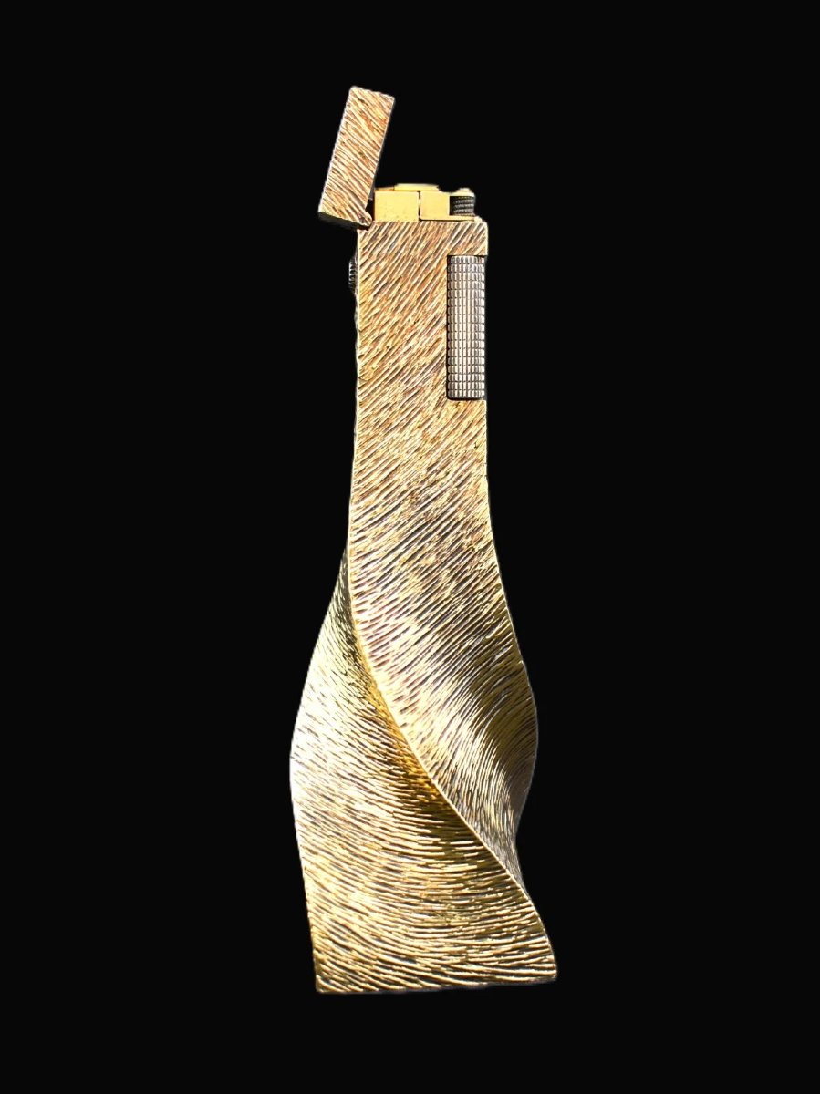 Christopher Lawrence Dunhill Sterling Silver Gilt Vermeil Rollagas Table Lighter-photo-1