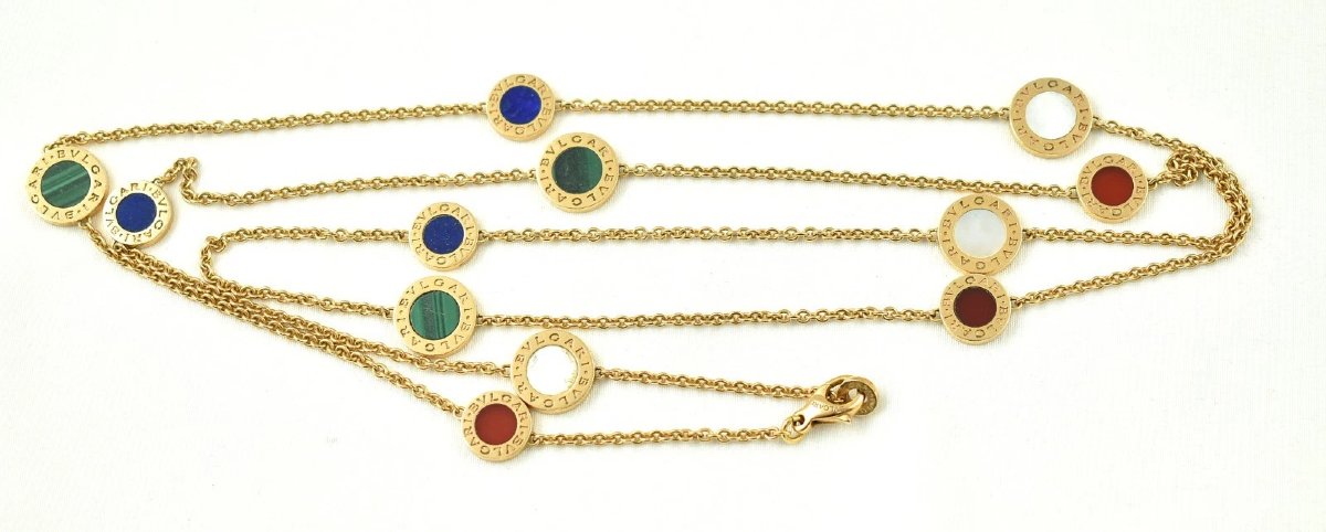Bvlgari Bulgari 18ct Gold Lapis Malachite Mop Carnelian Sautoir Necklace 40”-photo-2