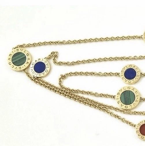 Bvlgari Bulgari 18ct Gold Lapis Malachite Mop Carnelian Sautoir Necklace 40”-photo-3