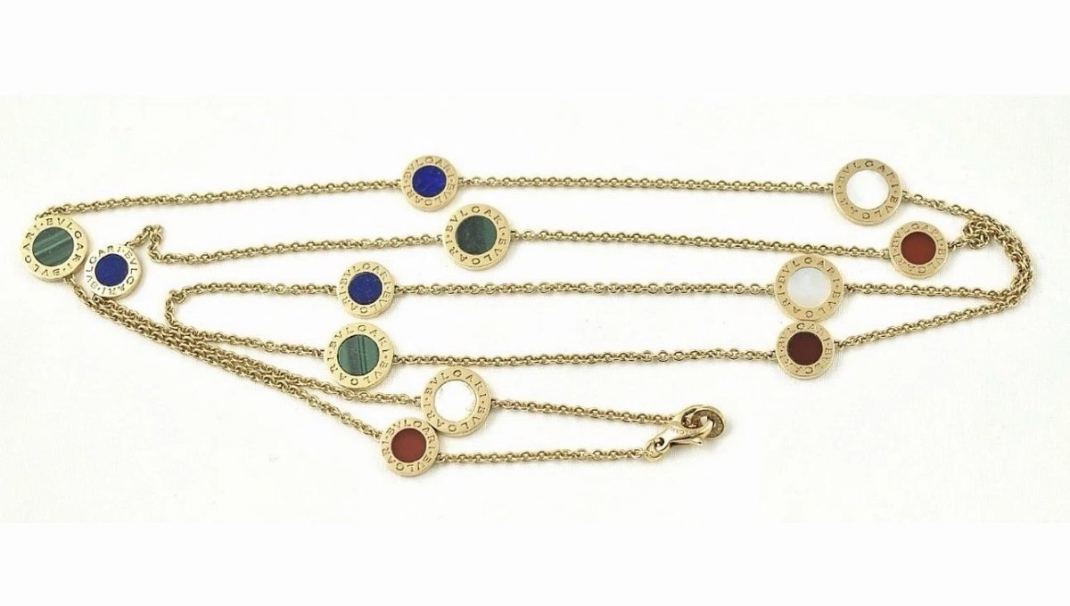 Bvlgari Bulgari 18ct Gold Lapis Malachite Mop Carnelian Sautoir Necklace 40”-photo-6