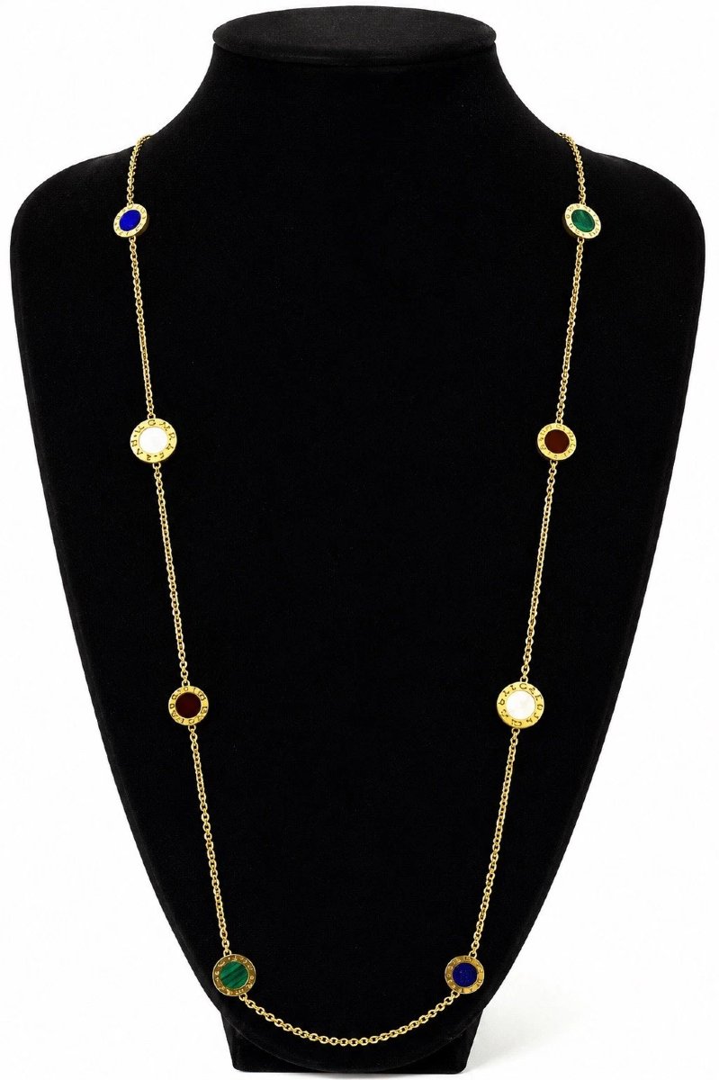 Bvlgari Bulgari 18ct Gold Lapis Malachite Mop Carnelian Sautoir Necklace 40”