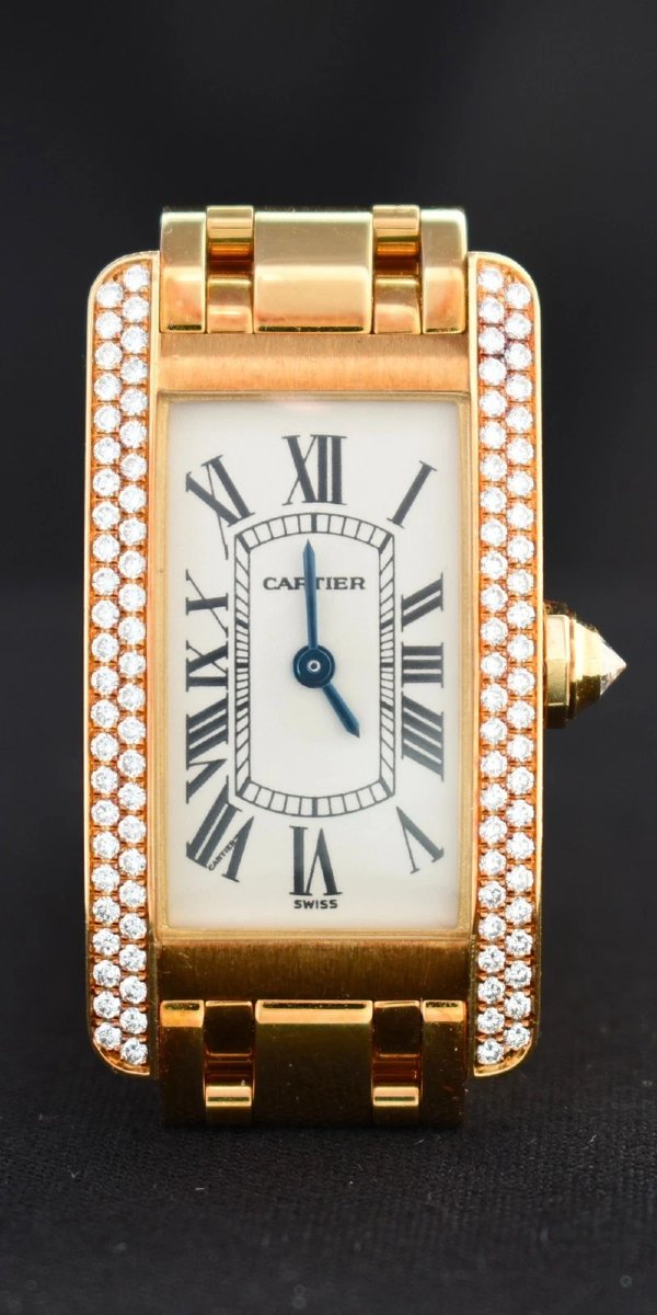 Cartier Tank Americaine Wb7012k2 18k Yellow Gold Diamond Watch 75g Box & Papers-photo-2