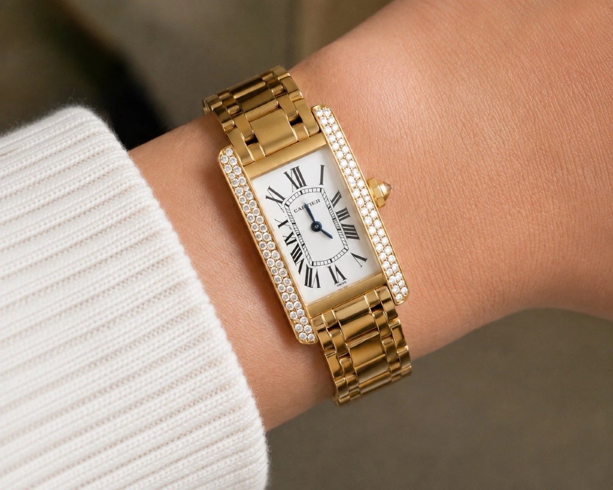 Cartier Tank Americaine Wb7012k2 18k Yellow Gold Diamond Watch 75g Box & Papers-photo-3