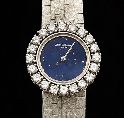 Montre pour femme Chopard vintage en or blanc 18 carats, diamants et lapis-lazuli (39,2 g)-photo-2