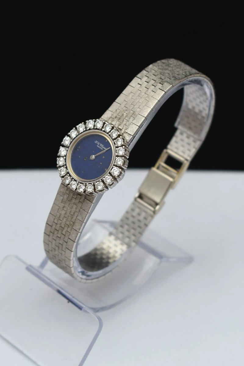 Montre pour femme Chopard vintage en or blanc 18 carats, diamants et lapis-lazuli (39,2 g)-photo-1