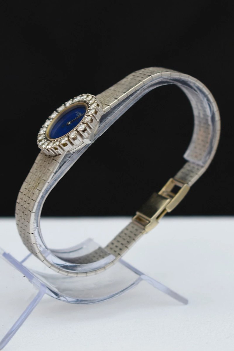 Montre pour femme Chopard vintage en or blanc 18 carats, diamants et lapis-lazuli (39,2 g)-photo-2