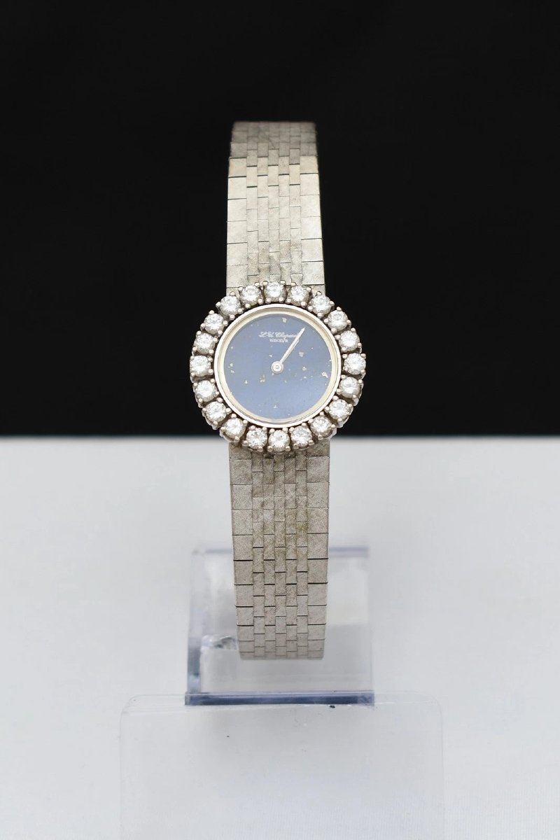 Montre pour femme Chopard vintage en or blanc 18 carats, diamants et lapis-lazuli (39,2 g)-photo-3