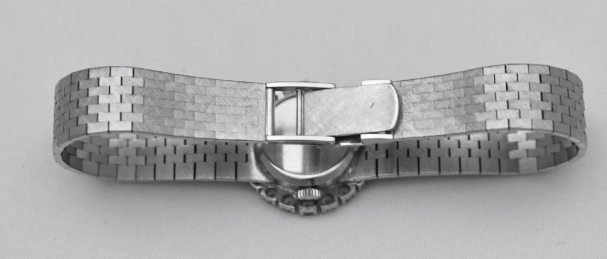 Montre pour femme Chopard vintage en or blanc 18 carats, diamants et lapis-lazuli (39,2 g)-photo-5