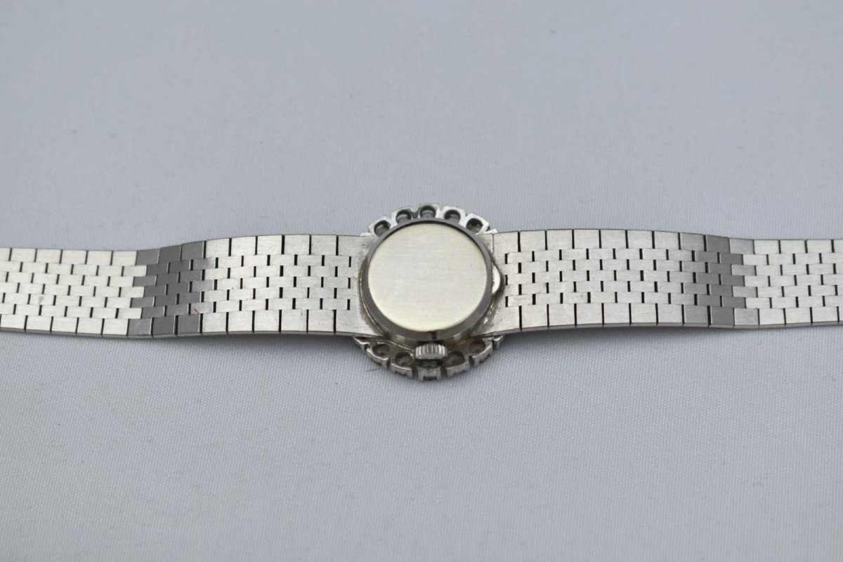 Montre pour femme Chopard vintage en or blanc 18 carats, diamants et lapis-lazuli (39,2 g)-photo-6