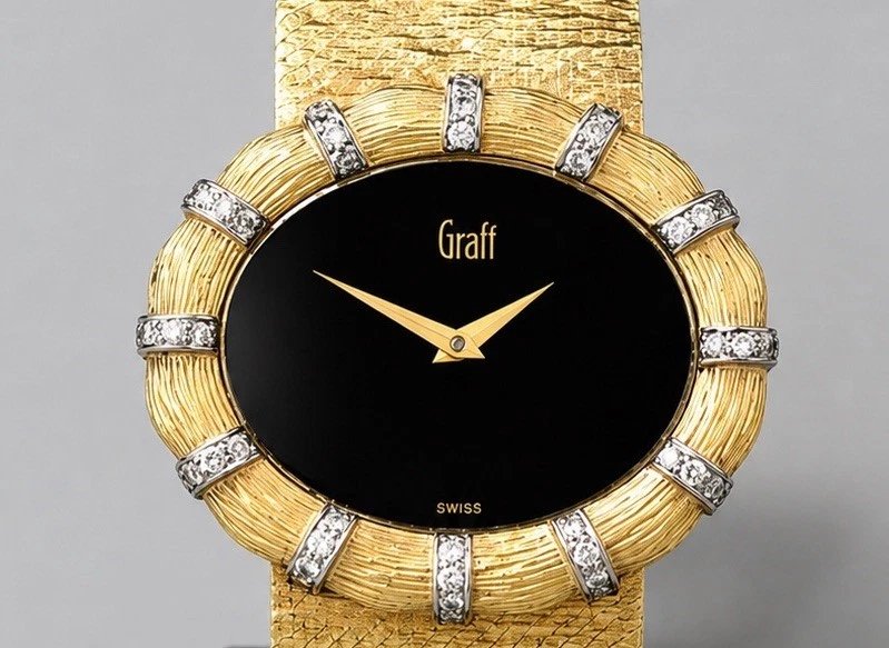 Montre pour femme Graff vintage (milieu du XXe siècle) en or 18 carats et diamants, avec bracel-photo-1