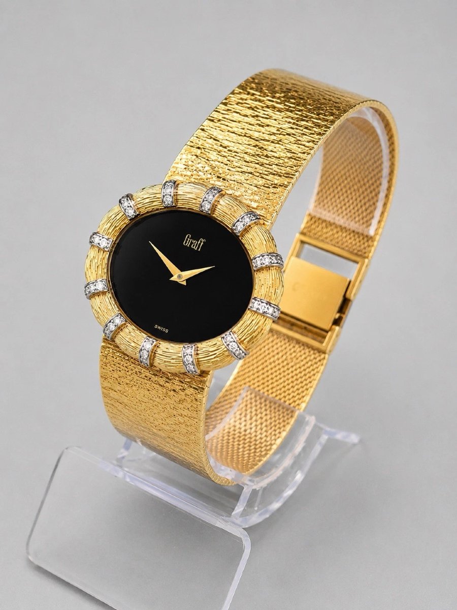 Montre pour femme Graff vintage (milieu du XXe siècle) en or 18 carats et diamants, avec bracel-photo-7