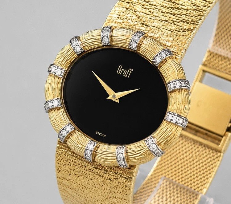 Montre pour femme Graff vintage (milieu du XXe siècle) en or 18 carats et diamants, avec bracel-photo-8