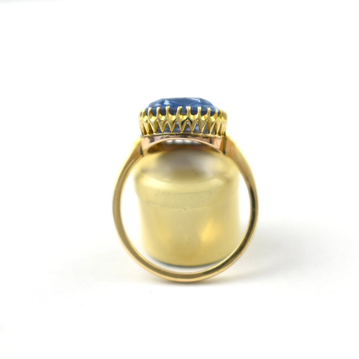 Bague solitaire vintage en or jaune 18 carats avec saphir de Ceylan taille coussin (9,9 carats)-photo-3