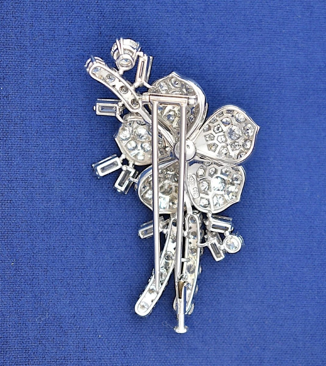 Antique Platinum 5 Carat Pave Diamond Pearl Floral Spray Brooch 15g Stamped 950-photo-3