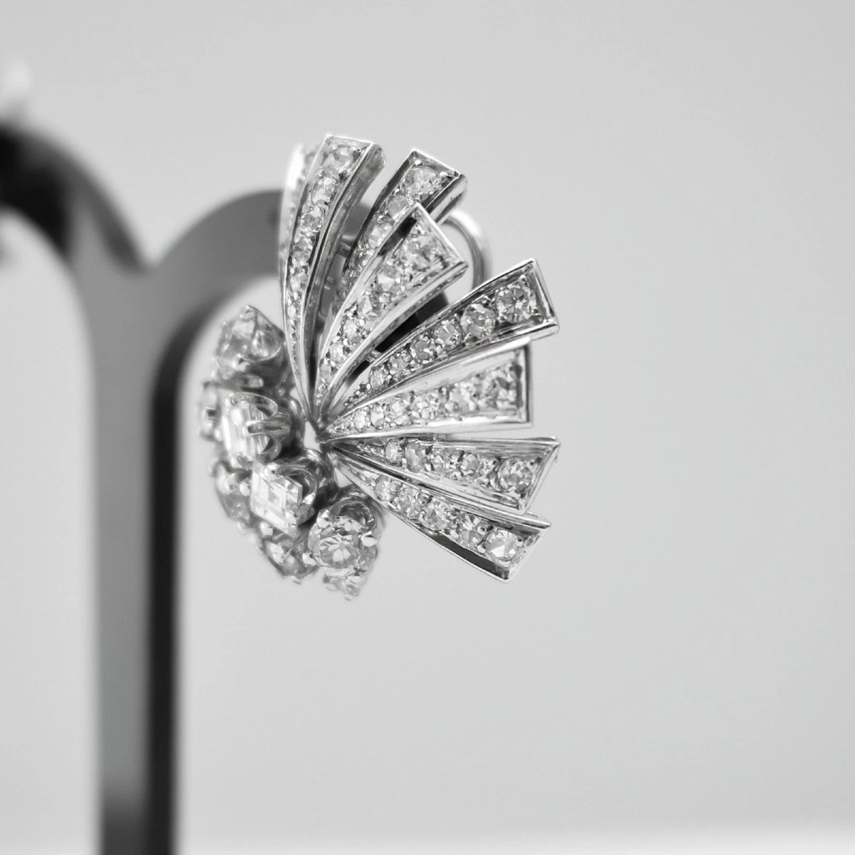 Vintage 18k White Gold 4.00ctw Diamond Fan Cluster Clip On Earrings 14.9g-photo-4