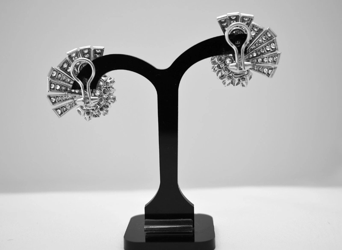 Vintage 18k White Gold 4.00ctw Diamond Fan Cluster Clip On Earrings 14.9g-photo-1