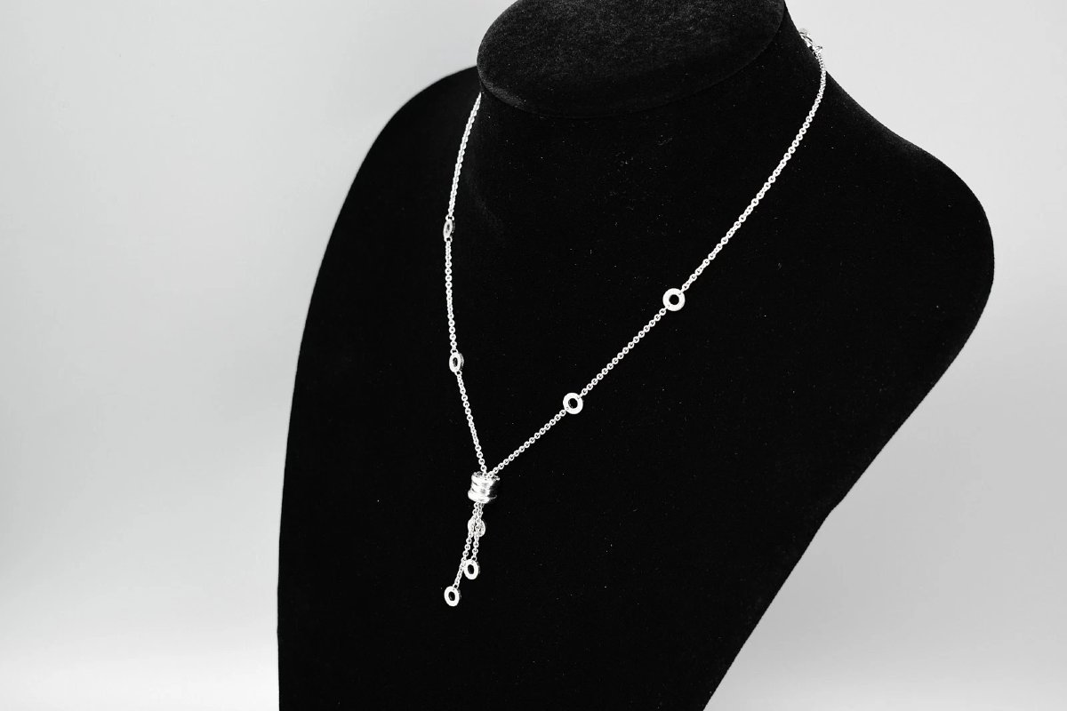 Authentique collier Bvlgari B.zero1 Element à pampilles en or blanc 18 carats, 17,5 pouces, 14,-photo-3