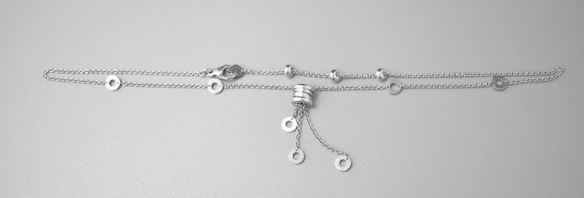 Authentique collier Bvlgari B.zero1 Element à pampilles en or blanc 18 carats, 17,5 pouces, 14,-photo-1